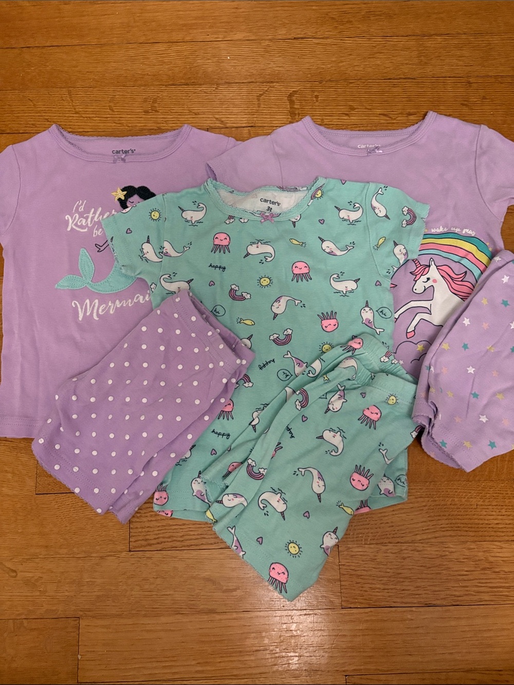 3T PJ bundle Carter's Lavender and Mint Mermaid, Narwhal & Unicorn Pajama Set